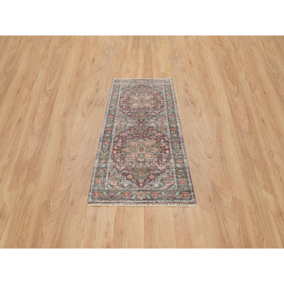Light Burgundy Organic Wool Hand Knotted Runner Soft Pile Oriental Rug 2'7"x6'