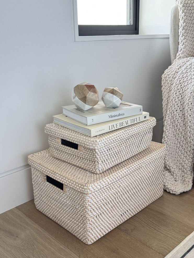 Loma Rattan Storage Box and Shelf Storage Basket, Latte - White Wash