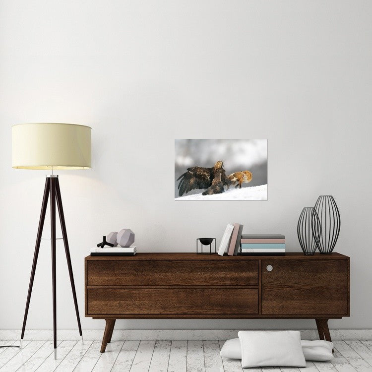 "Golden Eagle And Red Fox" Stretched Canvas Giclee by Yves Adams, 30"x20"
