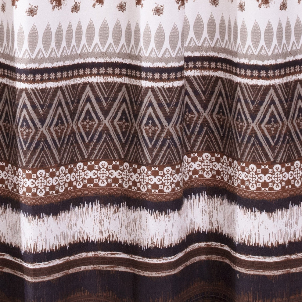 Benzara BM293447 Shower Curtain, Coffee Brown Striped Printing, Button Holes