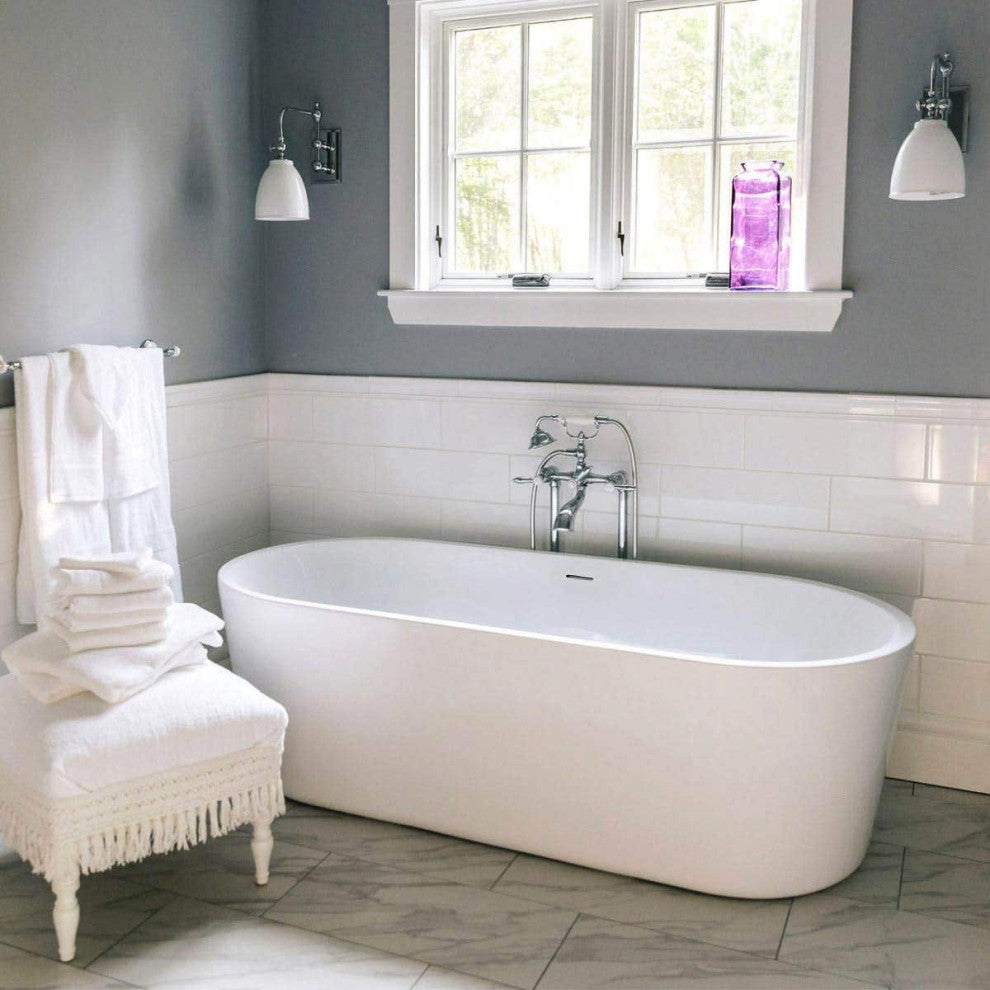 Mia Acrylic Double Ended Freestanding Tub, White / Gun Metal Drain, 47 Inch