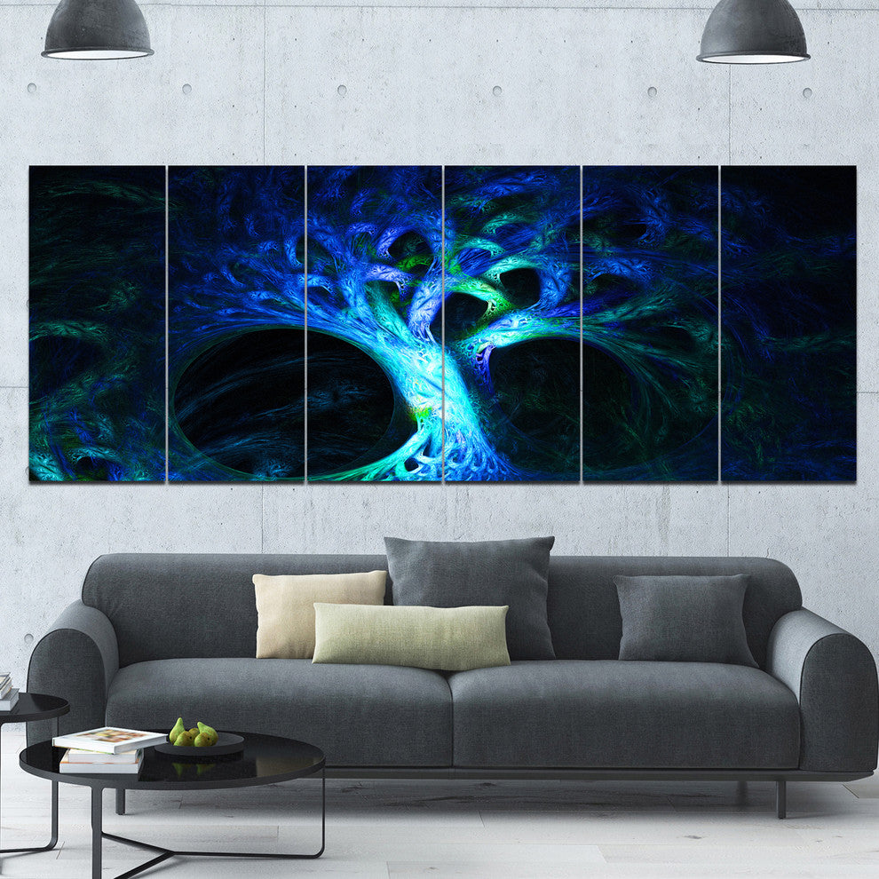 Magical Blue Psychedelic Tree, Abstract Canvas Art Print, 70"x28", 6 Panels