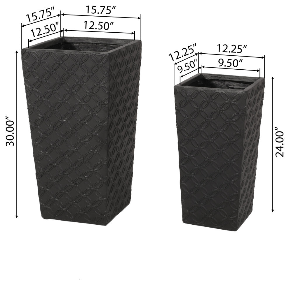Beadles Outdoor Large and Medium Cast Stone Planters, Set of 2, Matte Black