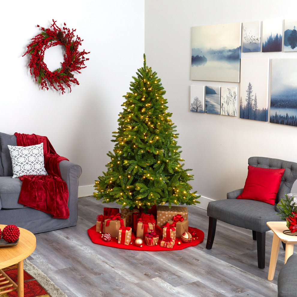 6' Sierra Spruce Natural Look Faux Xmas Tree W/ Clear Lights & Bendable Branches