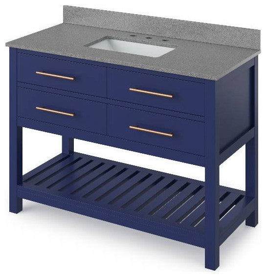 Wavecrest Contemporary Hale Blue 48" Vanity, Steel Grey Cultured Marble Vanity T