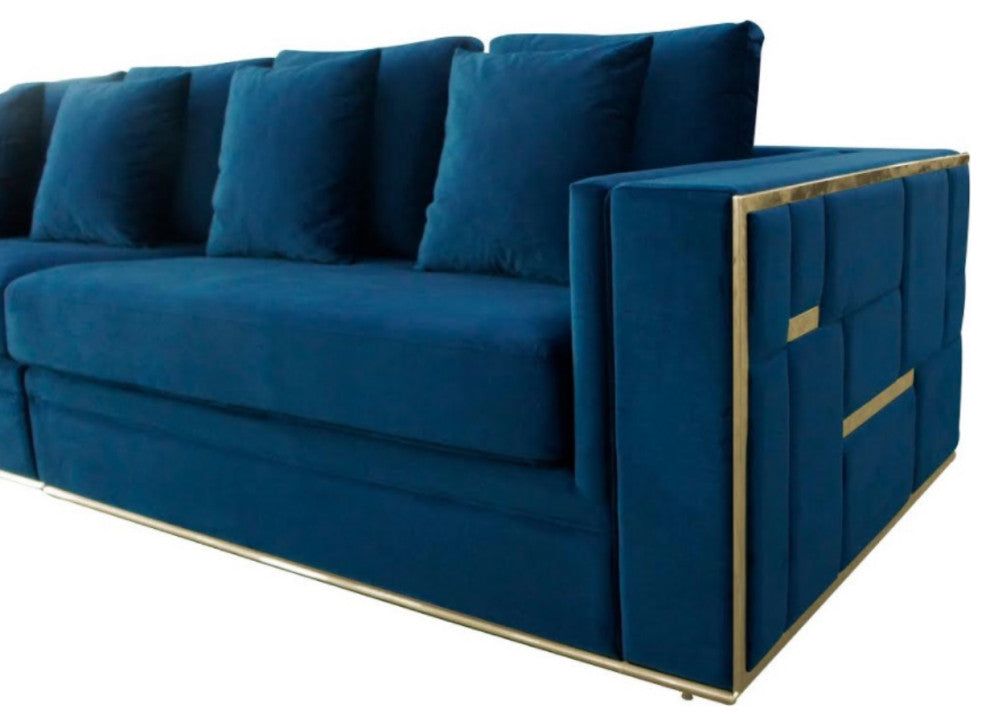 Divani Casa Mobray Glam Blue and Gold Fabric Sofa
