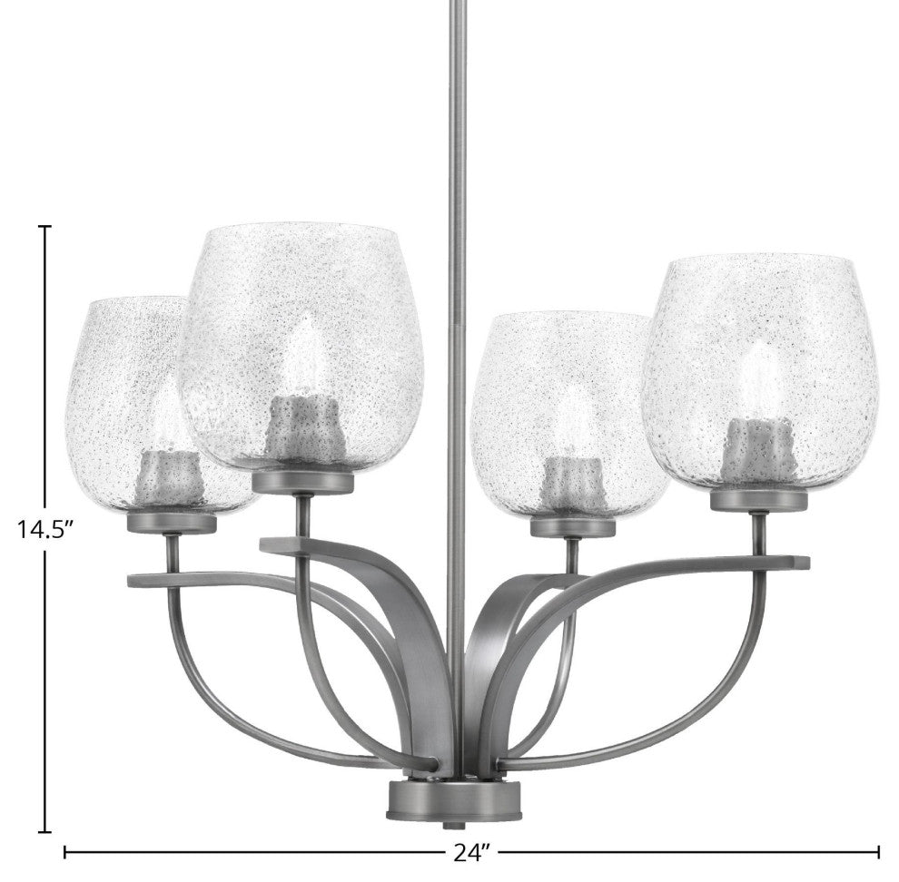 Cavella 4-Light Chandelier, Graphite, 6" Smoke Bubble Glass