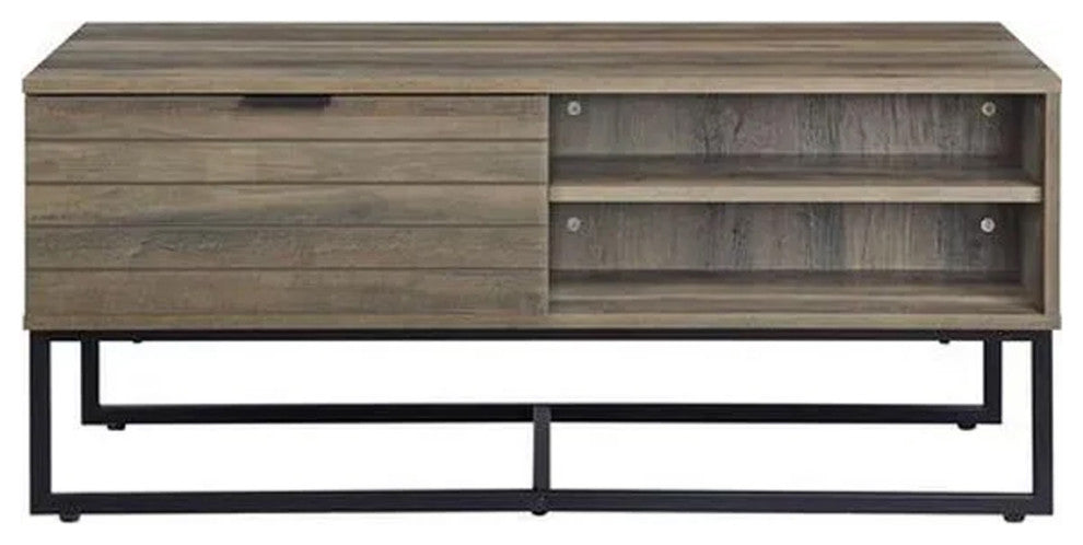 Benzara BM269084 Coffee Table With 2 Open Compartments & Tubular Frame Oak Brown