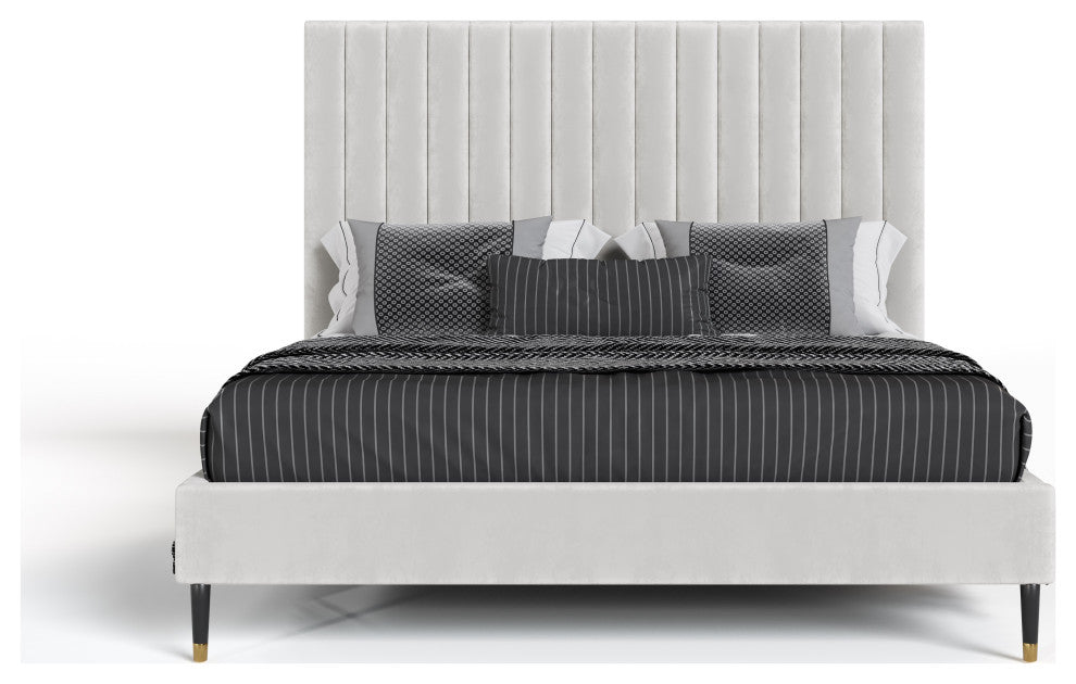 Modrest Hemlock Contemporary White Fabric Bed, Eastern King