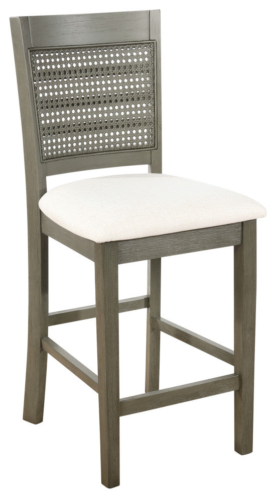Walden 24" Cane Back Counter Stool With Antique Gray Base and Linen Fabric Seat