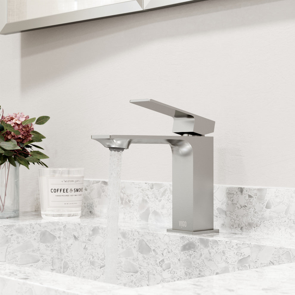 VIGO Dunn 6" H Single Handle Single Hole Bathroom Faucet, Brushed Nickel, Without Extras
