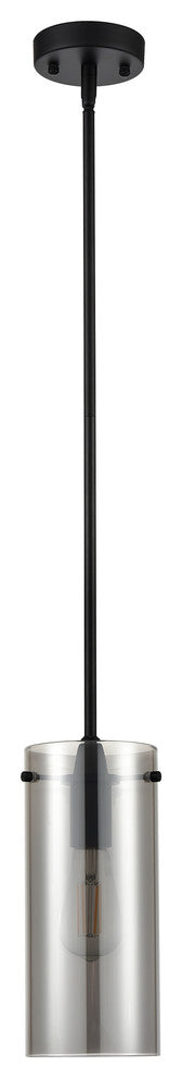 Effimero 1-Light Stem Hung Pendant Lamp, Black With Smoke Glass