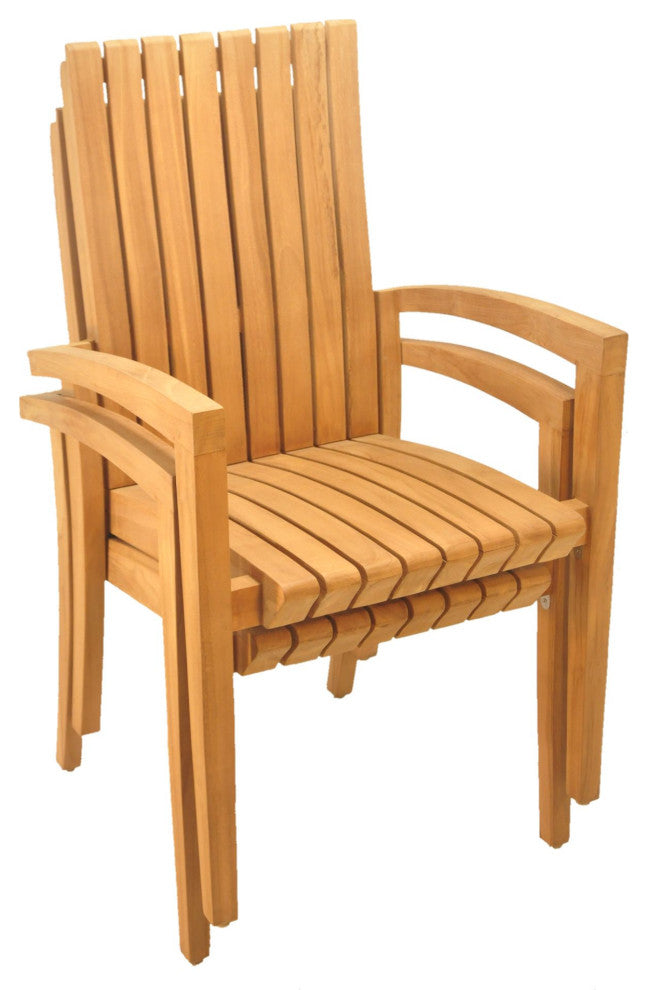 9-Piece Outdoor Teak Dining Set: 60" Rectangle Table,8 Goa Stacking Arm Chairs