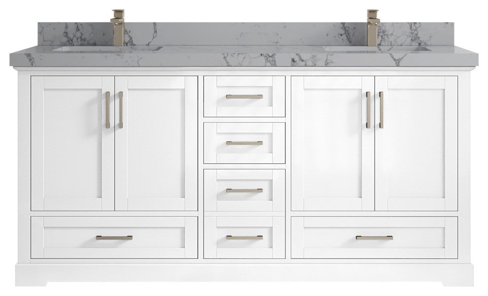 Boston 72 Double Sink Bath Vanity in White 2" Venatino Quartz