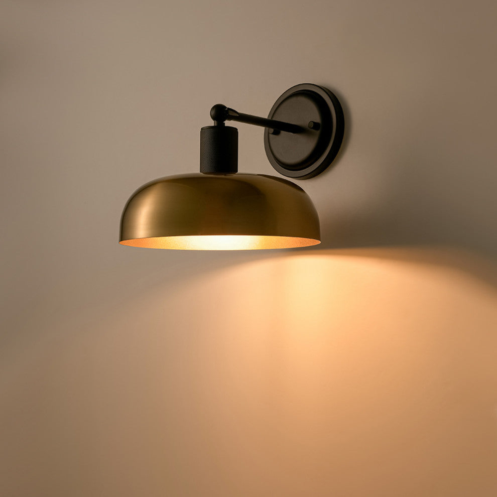 Industrial 1-Light Adjustable Black And Gold Dome Sconce