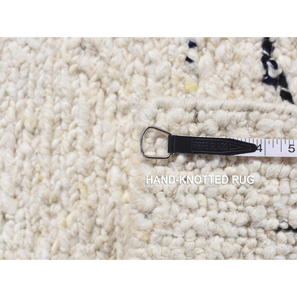 Ivory, 100% Wool, Hand Knotted, Modern Minimalist Design Square Rug, 1'9"x1'9"