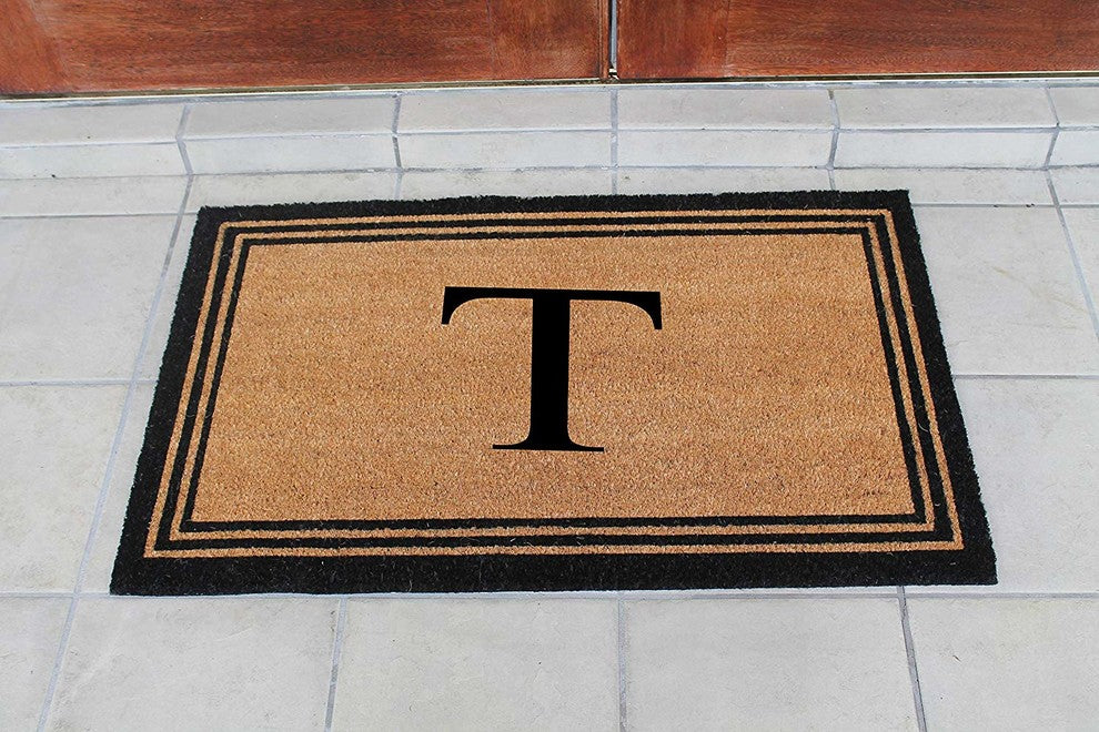 A1HC Black/Beige Coir Monogrammed Doormat 24"x39" , T