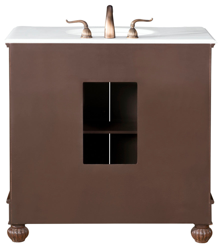 48" Single Bathroom Vanity, Teak Color With ivory white engineered marble, 36