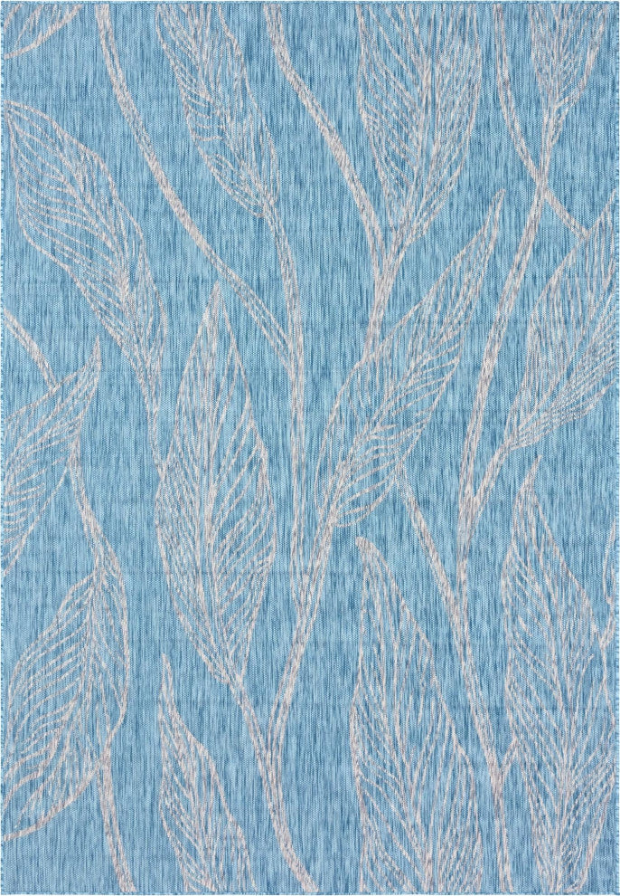 Rug Unique Loom Outdoor Botanical Aqua Blue Rectangular 8' 0 x 11' 4