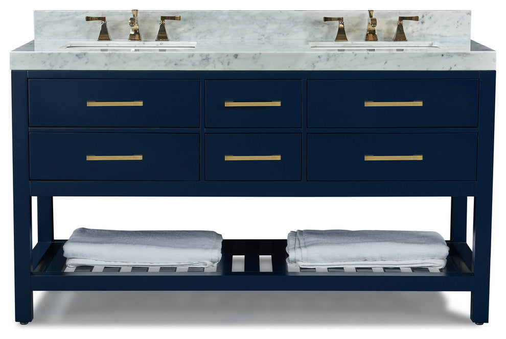 Elizabeth Bath Vanity, Heritage Blue, 60", Gold Hardware, No Mirror