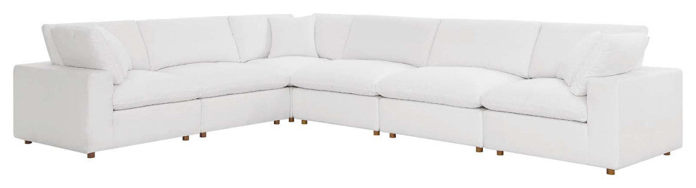Commix Down Filled Overstuffed 6 Piece Sectional Sofa Set, Pure White