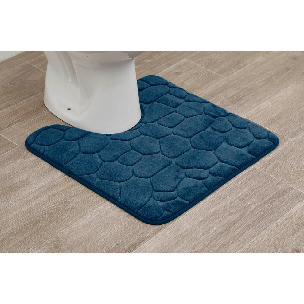 Bath Rug Memory Foam Mat 3D Pebble, Navy Blue, Contour Rug 20"x20"