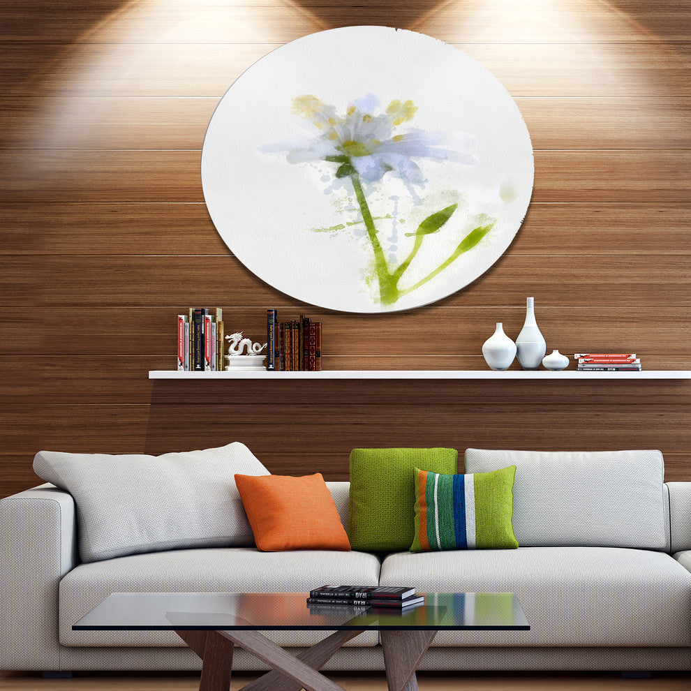 White Green Watercolor Flower Sketch, Floral Disc Metal Wall Art, 23"