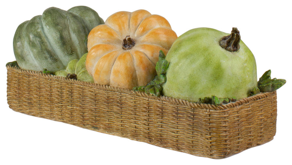 15" Faux Rattan Basket With Pumpkins Thanksgiving Table Top Decoration