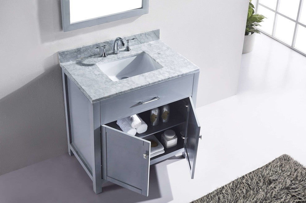 Caroline 36" Single Bathroom Vanity Set Gray, Marble Countertop