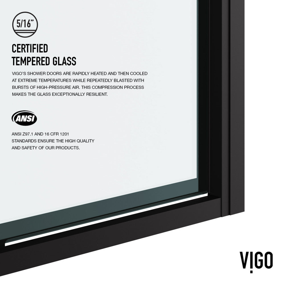 VIGO Astoria Framed Pivot Shower Door, Matte Black, 32" W X 76" H, Clear Glass