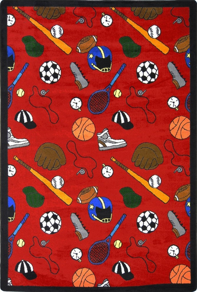 Games People Play Rug, Multi-Sport, 3'10"x5'4", Red