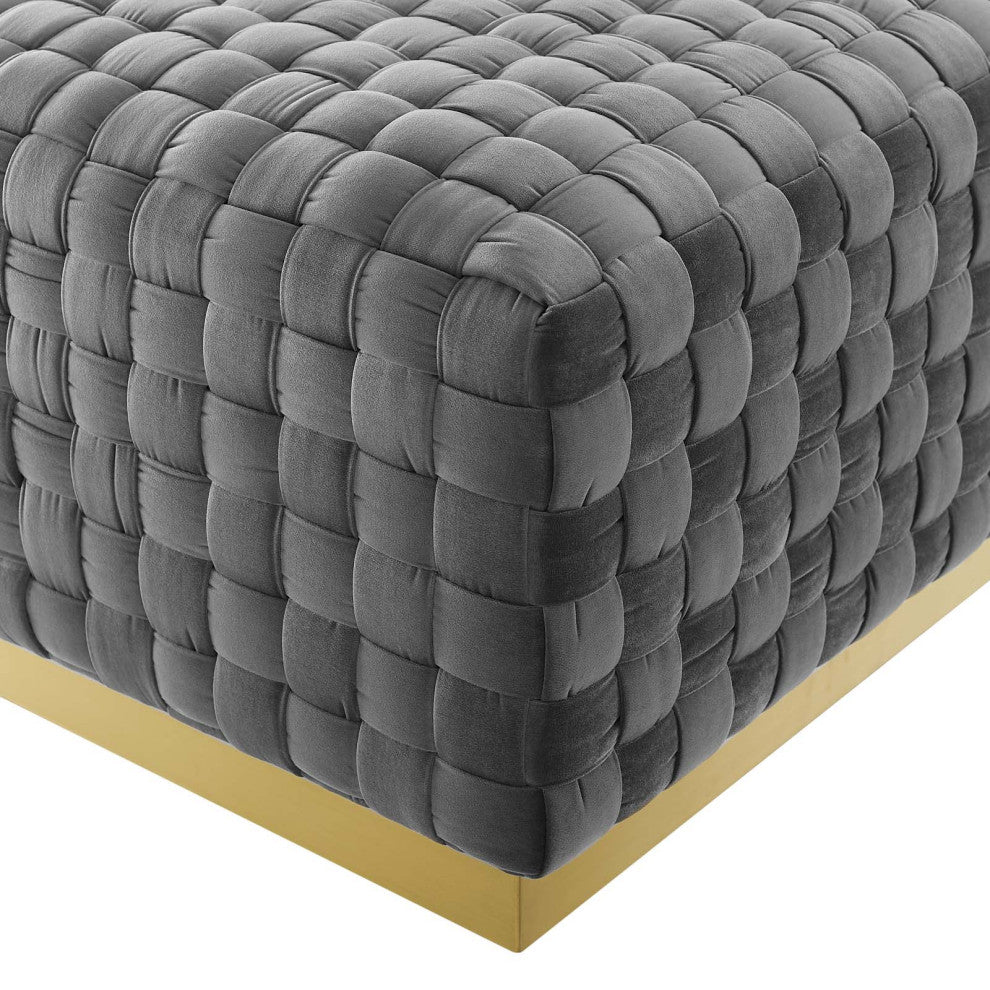 Accent Chair Ottoman, Square, Velvet, Gray, Modern, Lounge Hospitality