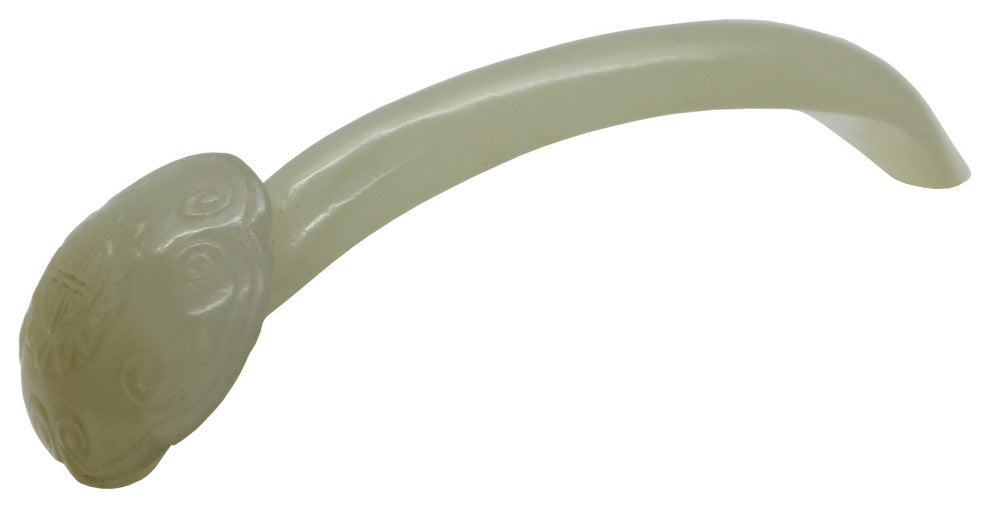 Carved Luyi Shape Natural Jade Pin With Longevity Graphic