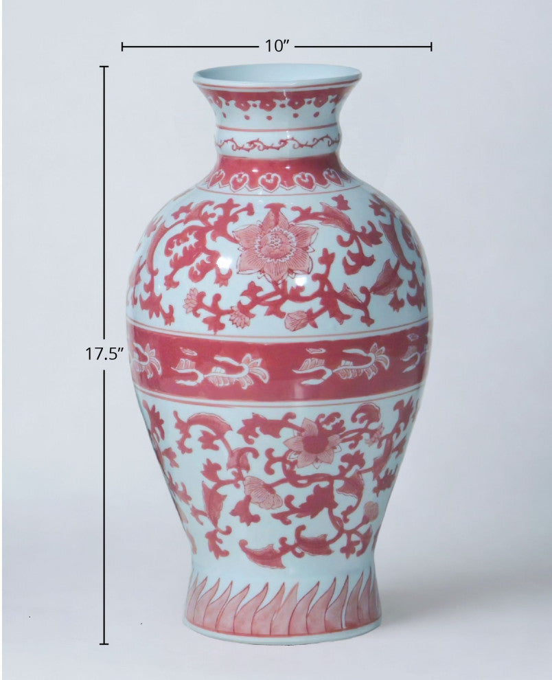 17" Porcelain Vase With Floral Design