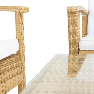 Safavieh Outdoor Reslor 4 Piece Living Set Natural/White Cushion