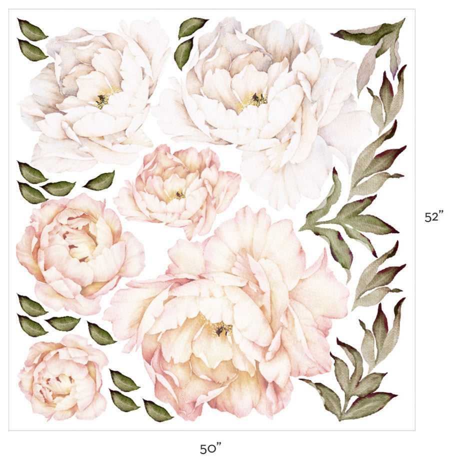 Peony Flowers Vinyl Wall Sticker, Vintage Peach