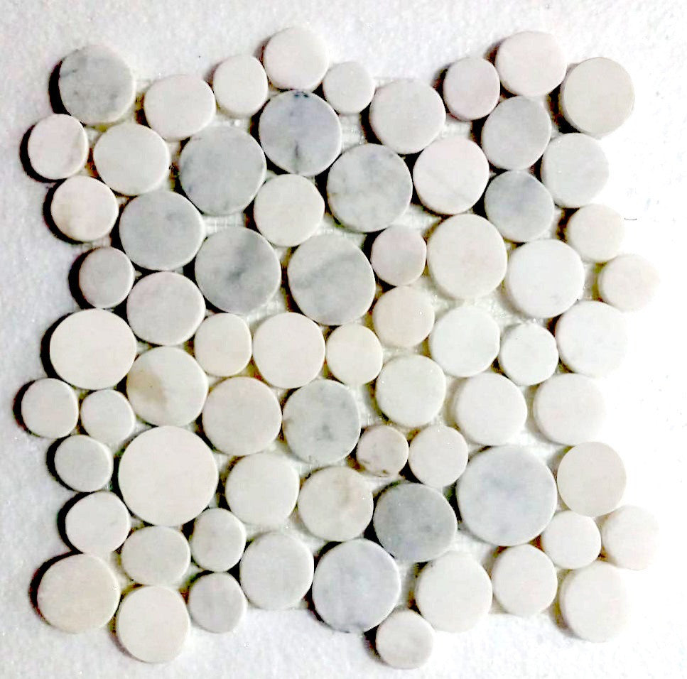 Super White Moon Stone Penny Round Mosaic Tile - Hand-Sorted for Bathroom