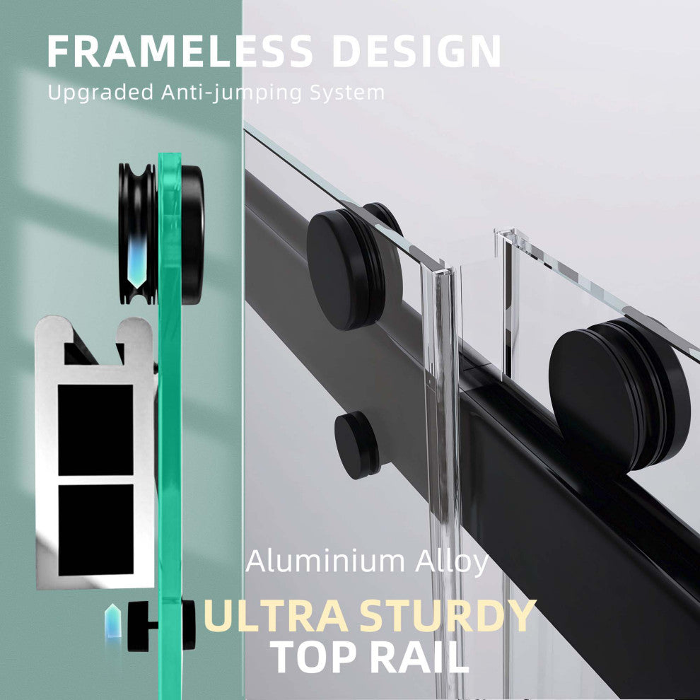 60 in. W x 79" H Double Sliding Frameless Shower Door, Matte Black