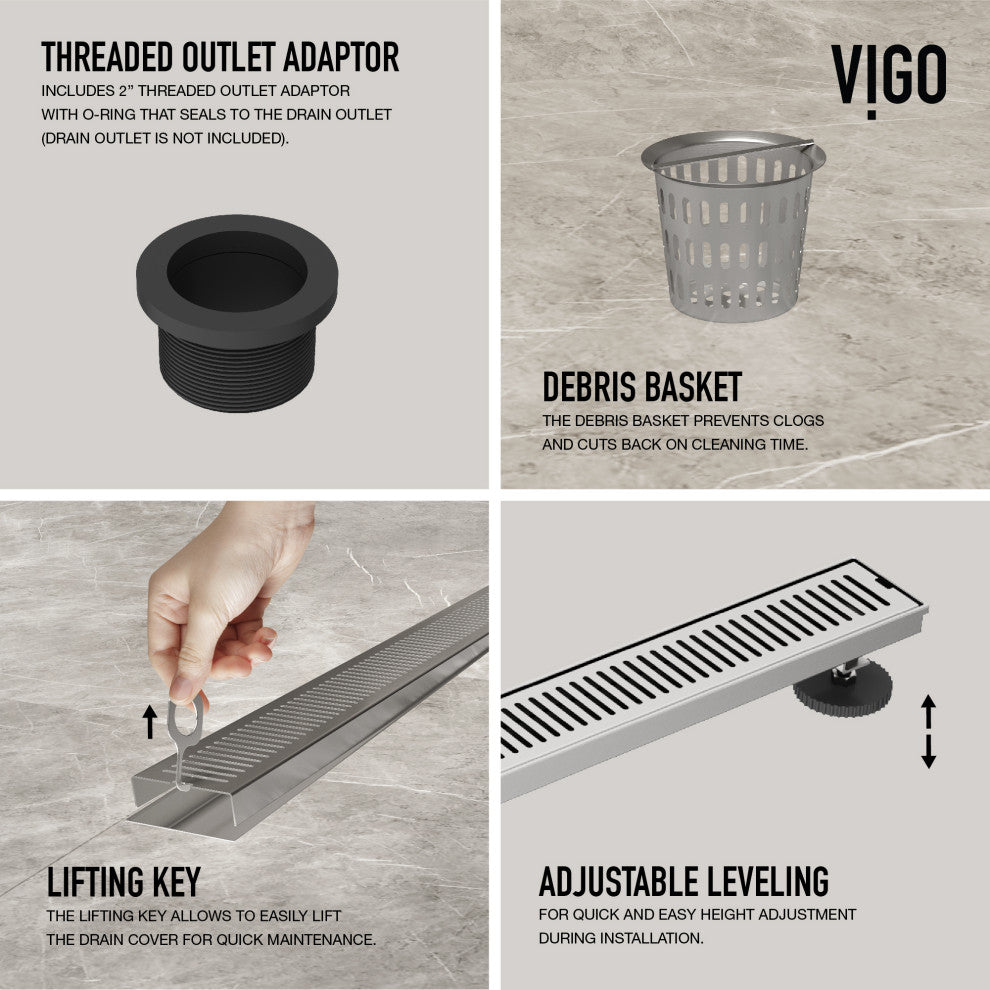 VIGO Elan Linear Shower Drain, Brushed Nickel, 36"