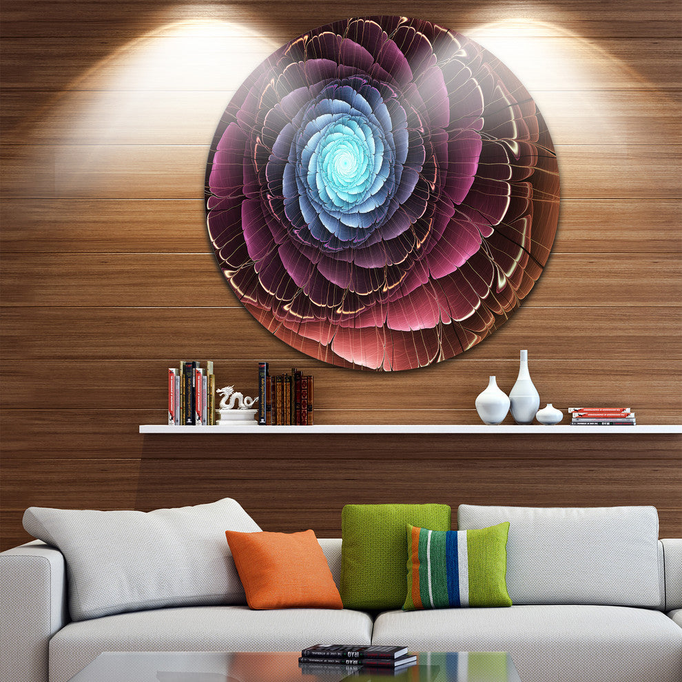 Fractal Flower Pink Brown Digital Art, Floral Round Wall Art, 23"