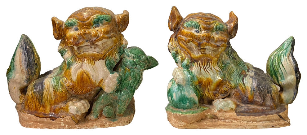 Chinese Color Glaze Ceramic Fu Dog Figure Hvs525, 2-Piece Set