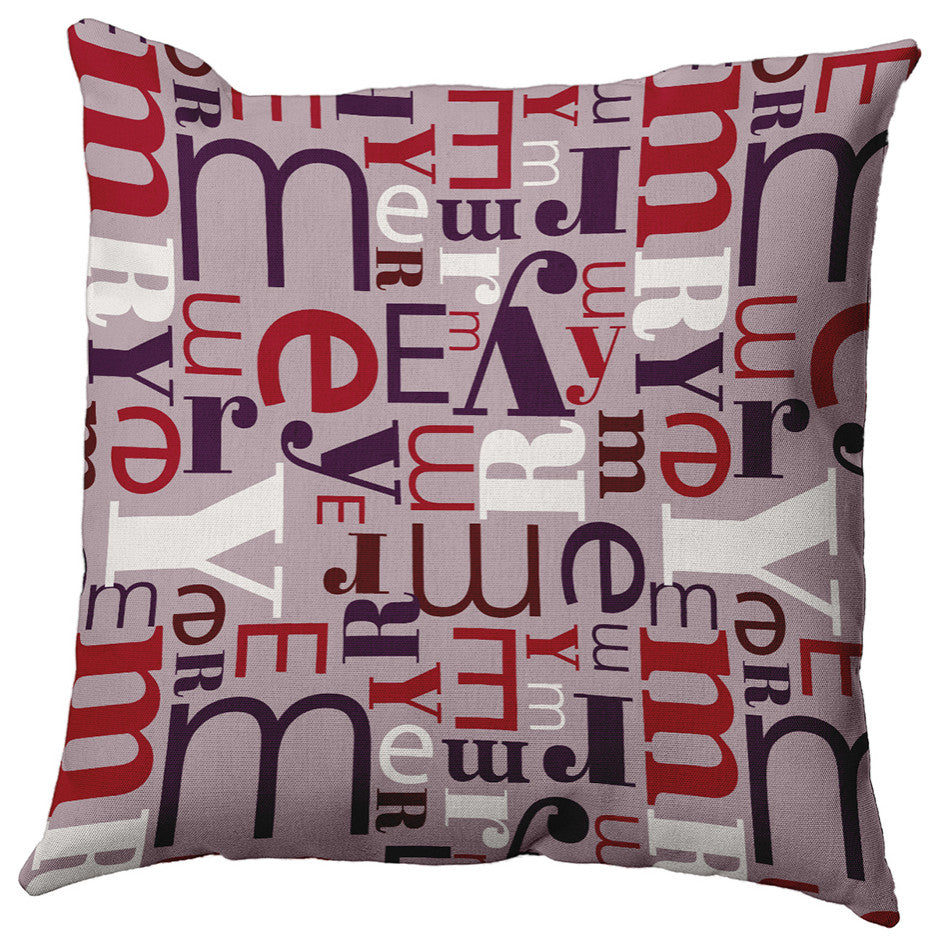 Plum Frosting Colored Crazy Merry Christmas Polyester Throw Pillow, 26"x26"