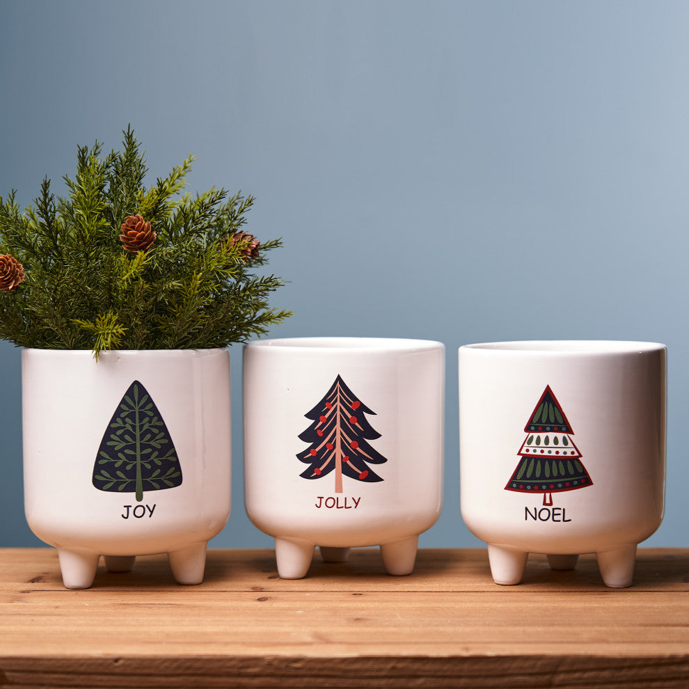 Footed Pine Tree Planter, Set of 3