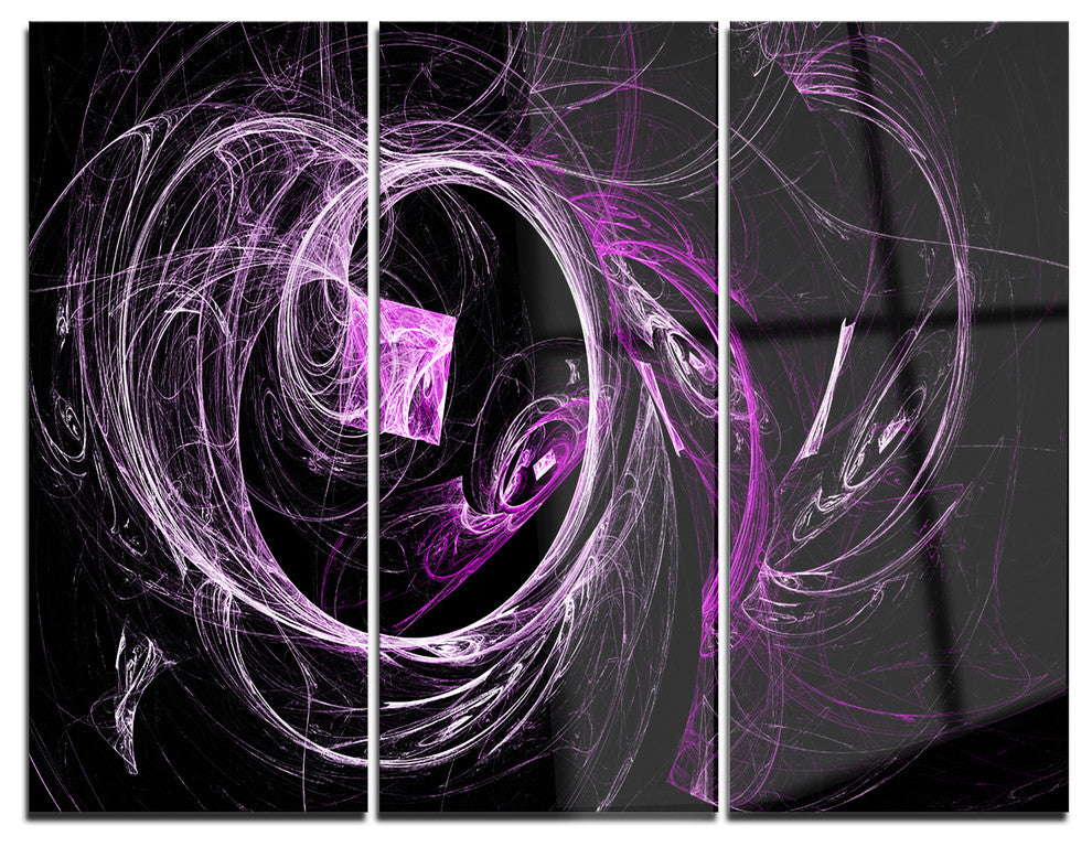 "Billowing Smoke Purple in Black" Digital Metal Wall Art, 3 Panels, 36"x28"