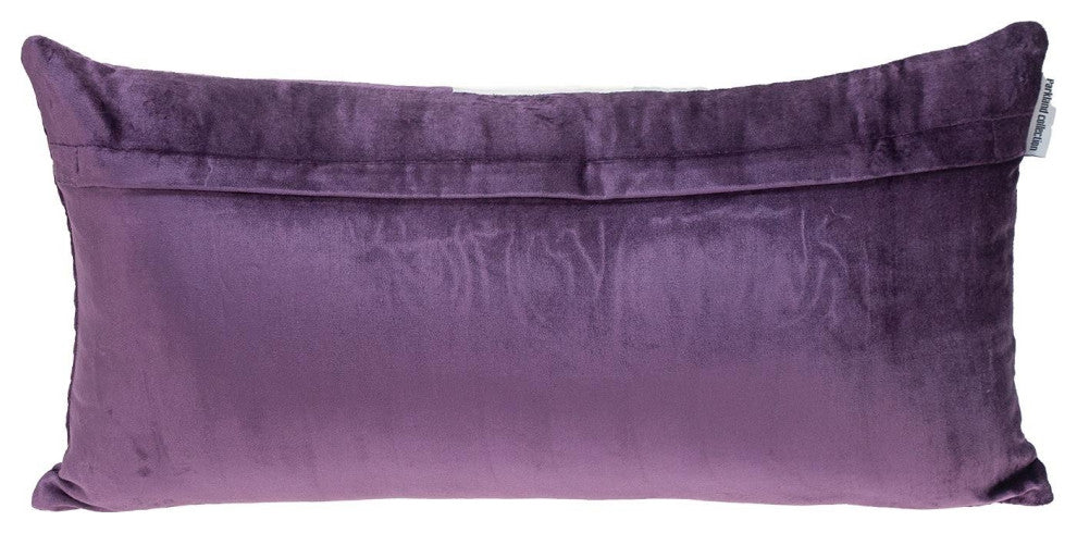 Silver and Purple Quilted Colorblock Velvet Lumbar Throw Pillow