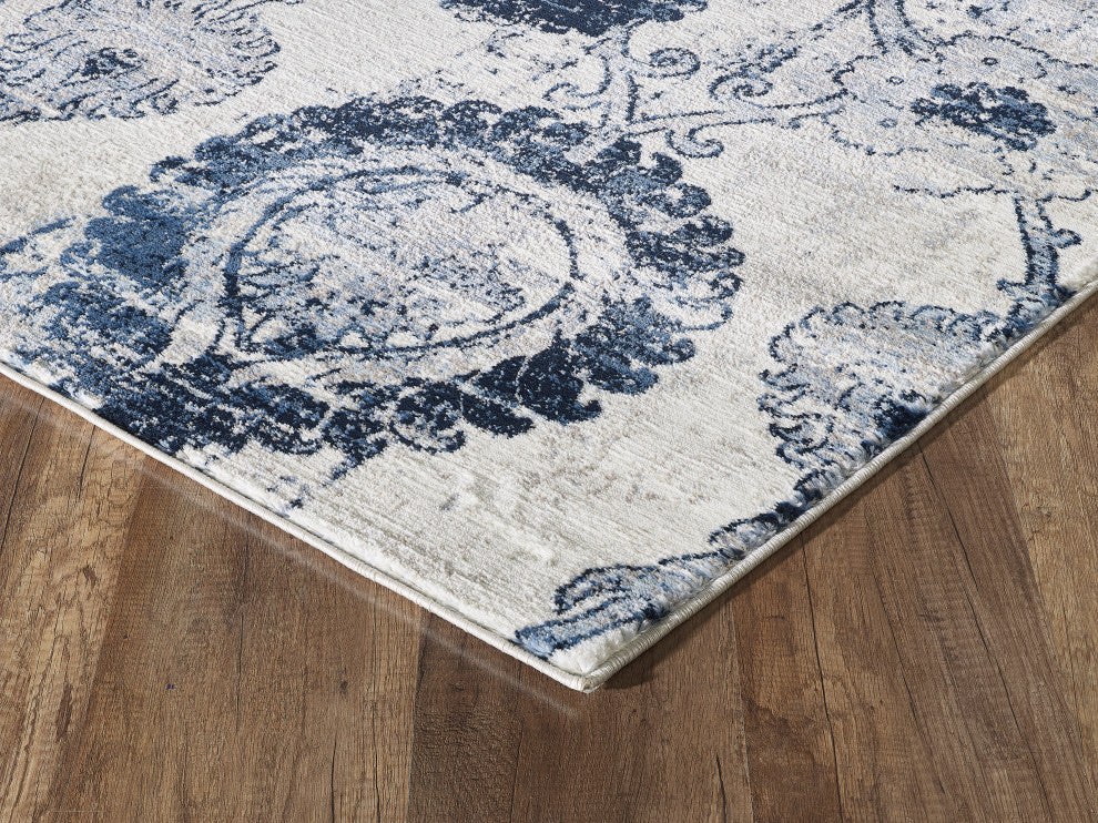 Abani Arto ART100A Bohemian Medallion Distressed Ivory and Blue Area Rug