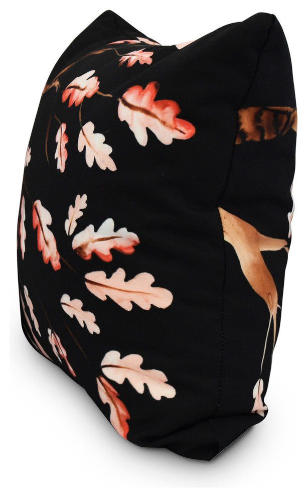 26" Wild Oak Branch Black Floral Print Decorative Throw Pillow