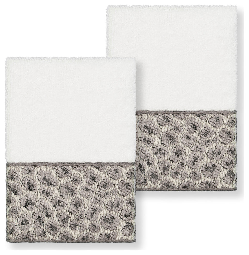 Linum Home Turkish Cotton Spots 2-Piece Embellished Washcloth Set, White