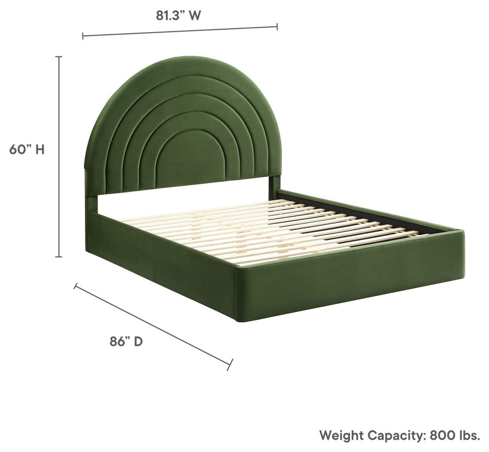 Solana Arched Performance Velvet King Platform Bed, Moss Green