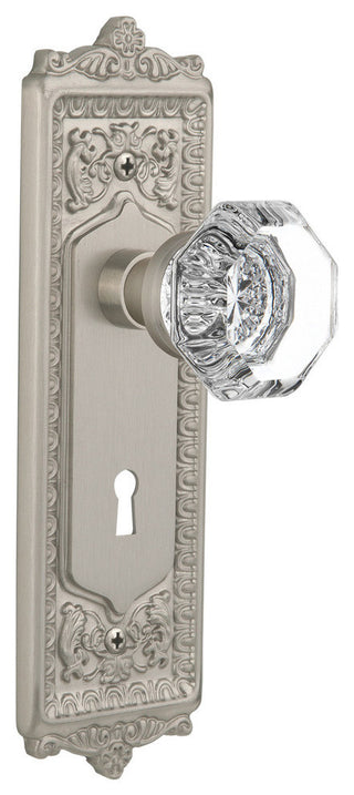 Egg and Dart Plate Passage Waldorf Knob, Satin Nickel
